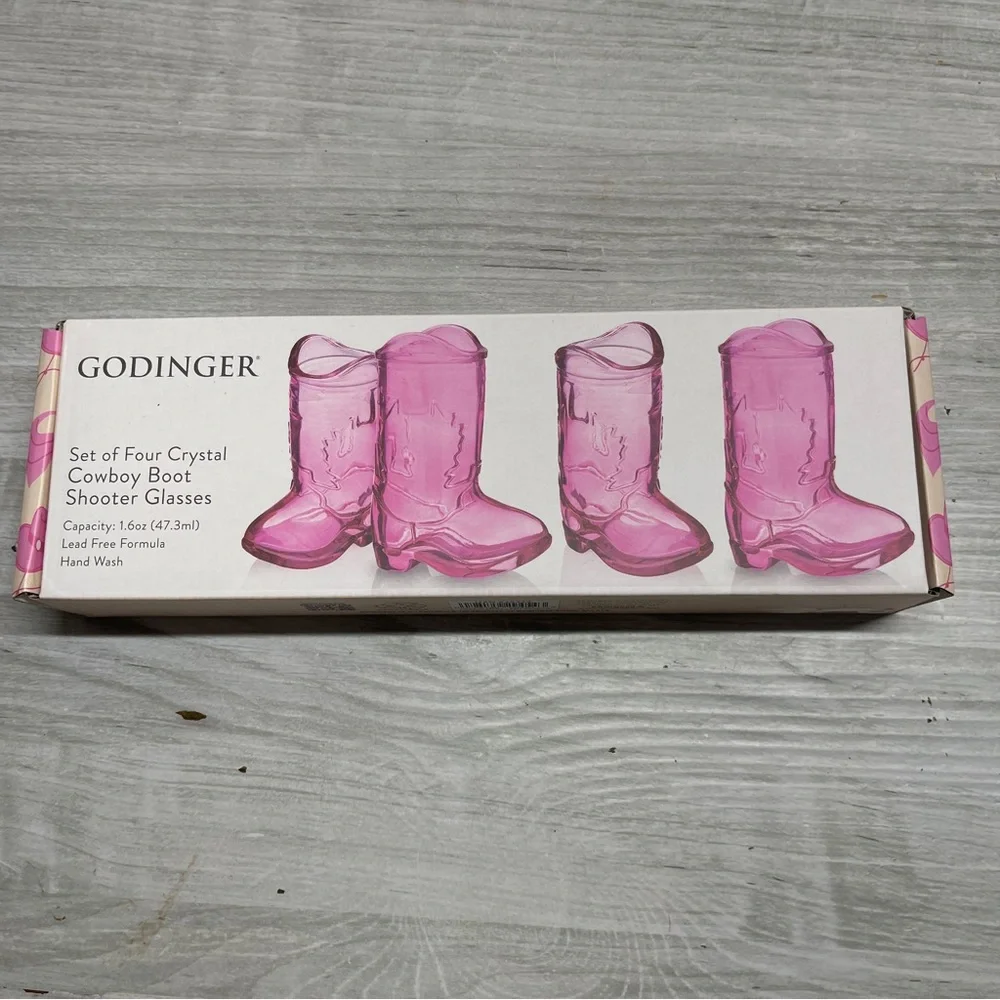 Godinger Pink Glass Western Cowgirl Boot Shot Glasses Set of 4 New
